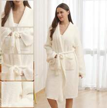 Bearberry Hooded Robe Cozy Leopard Robe Lightweight Soft Plush Bathrobe With Pockets For Women - 炭灰色-無帽 - 查看 8