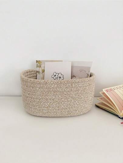 1个/2个手工绳编收纳篮，多功能整理箱，玩具及化妆品收纳，可折叠收纳篮，桌面杂物收纳盒，适用于浴室、桌面零食收纳、珠宝收纳、卧室、客厅、家居桌面化妆品及杂物收纳篮
