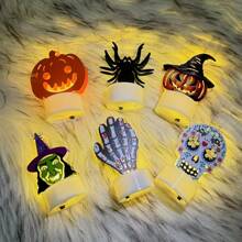 Set de 6 piezas de luces de noche de hierro de estilo Halloween, luces decorativas de calabaza, bruja, calavera, araña, luces LED de escritorio para chimenea, decoración de Halloween para el hogar, fiesta, habitación, jardín como regalo