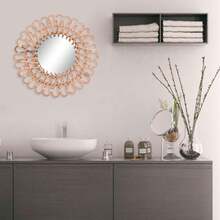 Rattan Mirror, Handmade, 40 Cm Diameter | Round Wall Mirror With 20 Cm Glass | Drill-Free Installation Including Dowels | Rural Decoration For The Living Room And Bedroom - 香檳色 - 查看 7