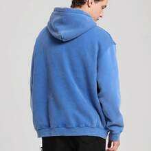 FAIABLE Mens Hoodies Oversized Unisex Wash Hoodie Heavyweight Fleece Vintage Cotton Sweatshirt Men Women Streetwear - 亮藍色 - 查看 4