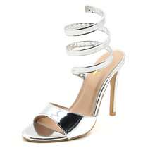 Women's Sexy Spiral Wrap High Heels – Metallic Open Toe Stiletto Sandals - 銀色 - 查看 7