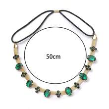 Bandană boemă retro pentru femei, accesorii de păr vintage cu pietre prețioase verzi