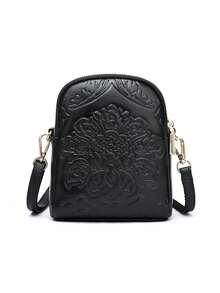 Embossed Women Mini Crossbody Bag Shoulder Bag Messenger Bag For Shopping, Wallet, Purse, Young Ladies, College Students, Beginners, Office Ladies. Suitable For Office, University, Work, Business, Commute, Outdoor Activities, Travel And Picnic - Black - View 3