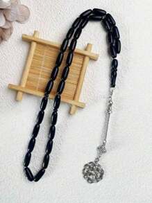 1pc Classic Minimalist 33pcs Narrow Rice Bead Bracelet, Acrylic Solid Color, Suitable For Men Daily Wear