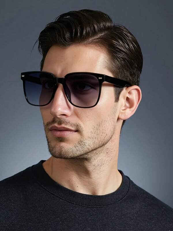 1 pieza Gafas con montura sin rebordes de alta gama de moda 2025, diseño de lente de una sola pieza estilo retro, adecuado para uso diario de hombres y mujeres