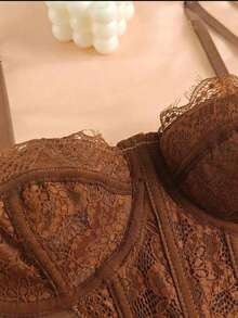 Lace Corset With Boning – Sexy Transparent Top In Fashion Lingerie Style" - 鏽棕色 - 查看 3