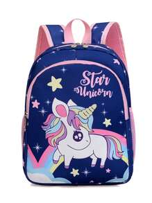 1 pieza Mochila de estudiante de color contrastante con estilo coreano de moda y lindo diseño de unicornio, casual y versátil, adecuado para cualquier ocasión, mochila de viaje ligera, apta para alturas de 90-130cm, correas de hombro cómodas y ajustables, adecuado para uso al aire libre, viajes, escuela, un regalo ideal para el regreso a clases