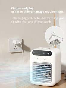 1 件 USB 可充电迷你加湿冷风扇，方便喷雾加湿冷风扇，两种模式调节风速，适用于卧室、客厅、办公室、户外露营小型空调。