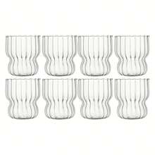 4/8 modische Glasbecher im Blütenblatt-Stil mit Streifen, aus Borosilikatglas, leicht, robust, kälte- und hitzebeständig, 300 ml/10 oz, Eisbecher, geeignet für Kaffee, Joghurt, Eis, Cocktails, kalte Getränke
