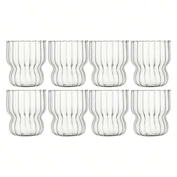 4/8 modische Glasbecher im Blütenblatt-Stil mit Streifen, aus Borosilikatglas, leicht, robust, kälte- und hitzebeständig, 300 ml/10 oz, Eisbecher, geeignet für Kaffee, Joghurt, Eis, Cocktails, kalte Getränke
