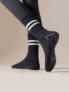 3/5/6/8 Pairs Women Pilates Non-Slip Socks, Pilates Sticky Socks, Grip Yoga Barre Socks With Traction, Black, White, Pink, All Season - Black - View 3