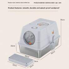 高品質不銹鋼全封閉式貓砂盆含腳踏板超大號加高款防外濺防帶出頂入式翻蓋易清潔貓廁所