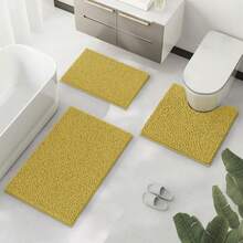Bathroom Rug Set, Cute Bathroom Rugs, Chenille Bath Rug Sets 3 Piece, Ultra Soft Non-Slip Bath Rug, And Absorbent Bathroom Rug Set, Easy Clean, Plush Bath Mat For Bathroom, Tub, Shower,Yellow - Yellow - View 5