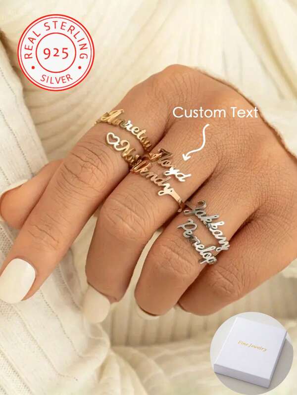 Un anillo abierto personalizable de amor de plata 925 con dos nombres en inglés, adecuado para uso casual y en ocasiones especiales, joyería de moda para mujer, ¡un regalo para ella!