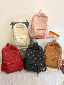 Sac à dos décontracté pour femmes, style coréen, convenant aux étudiantes, décoré d'un nœud brodé, idéal pour les trajets étudiants, minimaliste et polyvalent, grande capacité, peut être utilisé comme sac de cours, sac à dos mignon avec nœud, fournitures scolaires, cartable, sac de rentrée scolaire, sac d'écolier, grand sac à dos, léger, convenant aux adolescentes, femmes, étudiantes, choix parfait pour la rentrée scolaire, le premier jour d'école, le collège, le lycée - Multicolore - Voir 5