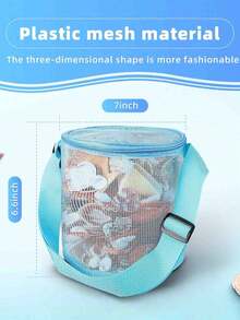 1 件圆柱形网状手提贝壳包，大容量沙滩玩具收纳袋，可调节背带和拉链夏季沙滩包，适合男孩女孩，款式随机 - 彩色 - 查看 11