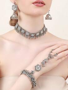 1 pieza Collar de turquesa azul de moda, 1 pieza Anillo de dedo completo con estilo palaciego de moda, 1 pieza de Pendientes con estilo, adecuado para fiesta, accesorios de vestimenta, regalos