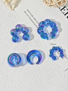 5 件/套无穿孔亚克力彩色多巴胺简约个性化甜美耳夹耳环套装包括新月、心形、星形、扭珠、C 形耳环珠宝礼物，适合女性