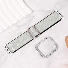 2 Peças/Conjunto Capa Protetora e Pulseiras de Relógio compatíveis com 38 40 41 42 44 45 46 MM de Séries 10 9 8 7 SE 6 5 4 3, Incrustadas com Strass Cintilante, Acabamento de Alto Brilho Preto/Prateado/Dourado com Pulseira Bling Elástica Compatível com 38mm 40mm 41mm 42mm 44mm 45mm 46mm 49mm Mulheres, Cinta Faiscante de Nylon Solo Loop com Glitter Compatível com Séries 10 9 8 7 6 5 4 3 2 1 SE Ultra