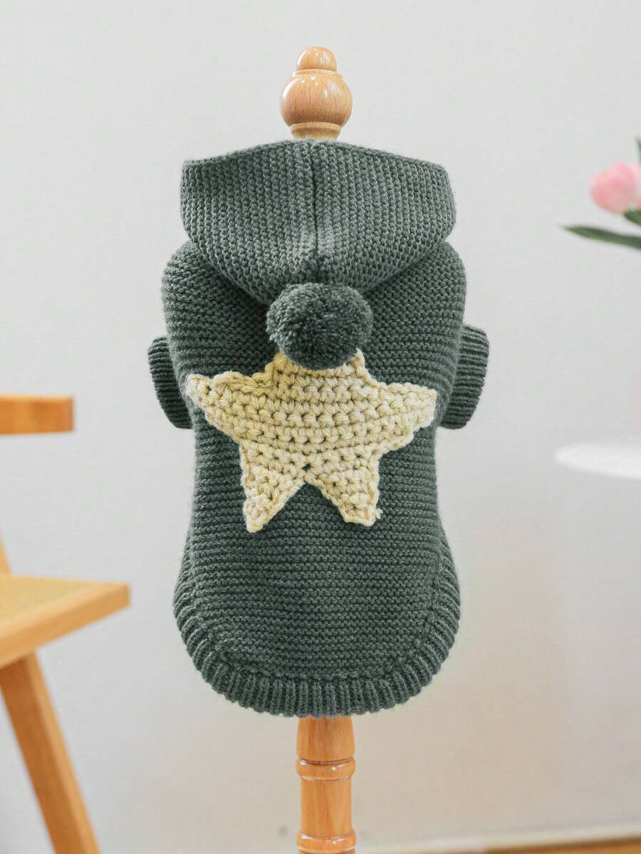 1 件宠物服装，狗/猫服装，休闲时尚可爱舒适斯堪的纳维亚风格海星毛衣 - 深灰色 - 灰色 - 查看 1