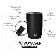 Taza de Café para Viajes con Tapa Abatible |   Taza de Café Helado de Acero Inoxidable Aislada |   Regalos para Mujeres & Hombres |   Voyager Colección |   470 ml. |   Abedul de almendra - - Negro medianoche - Ver 6