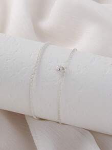 2pcs Shimmering White Heart Zirconia & Furry Caterpillar Chain Anklets Set For Women