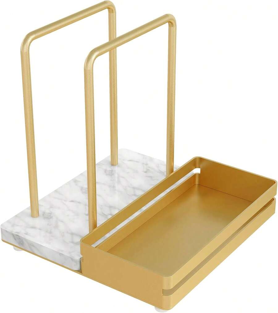 Napkin Holder For Table, Metal Marble Napkin Holder With Salt And Pepper Shakers Caddy, Standing Paper Napkin Storage For Dining Table Kitchen Decor, Marble & Metal Base, Gold - Gold - View 1