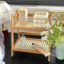 1pc Modern Bamboo Woven Storage Rack, Double Layer Desktop Organizer For Dormitory, Bedroom, Office, Kitchen, Perfect For Rome Decor, Home Decor And Garden Decorations