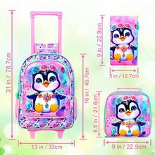 3pcs Set Penguin Pattern Rolling Backpack, Girls, Wheeled Children School Bag, UV Printed Rolling Backpack Set With Lunch Box - Trolley Backpack - View 3