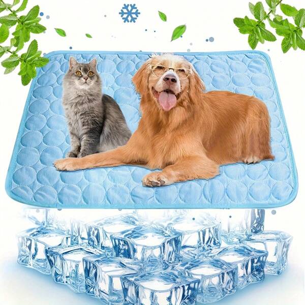 1 Piece Washable Dog Cooling Pad - Ice-Sense Memory Foam Self-Cooling Pad, Portable, Easy To Clean Pet Bed Blanket For Indoor And Outdoor Car Seat Use, Polka Dot Pattern, Durable Polyester Fiber Pet Cooling Pad