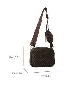 Bolso cuadrado con patrón retro de todo el diseño, bolso de hombro clásico de mujer con monedero colgante