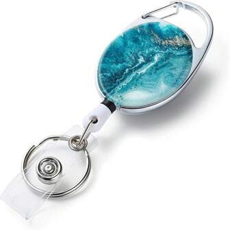 1 st. marmormönster infällbar namnskyltsrulle, dubbelsidig färgglad tryckdesign infällbar namnskyltshållare med avtagbar nyckelring, bältesklämma (blå spricka) skolmaterial, tillbaka till skolan