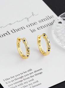 1pair Luxurious Copper Inlaid Multi-Color Star, Moon & Round Shaped Hoop Earrings, Perfect Gift For A Date Elegant And Sexy Copper Jewelry