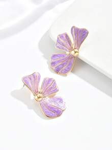 2 件优雅时尚波西米亚风格紫色半花手绘金色吊坠耳环，适合性感派对和节日穿着 - 彩色 - 查看 3