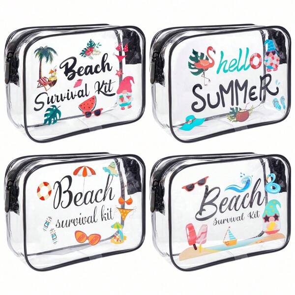 Bolsa de maquillaje transparente para mujeres, bolsa de cosméticos impermeable de PVC con cremallera, bolsa de playa portátil con estampado de palmeras, adecuada para vacaciones de verano, artículos esenciales de viaje, regreso a la escuela, bolsa para útiles escolares, bolsa de aseo impermeable de viaje