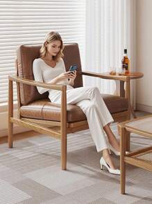 Nordic Solid Wood Sofa Chair, Compact Balcony Minimalist Recliner, Household Single Armchair, Designer Leisure Chair