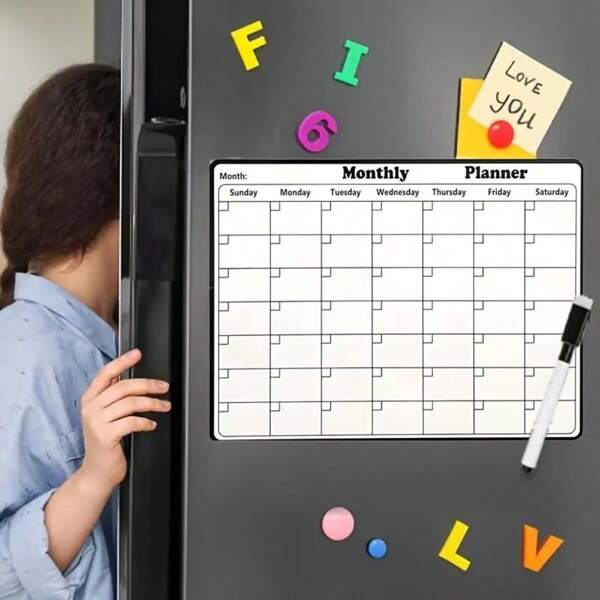 1 pieza Calendario magnético de pizarra blanca para refrigerador, calendario mensual con borde negro, organizador familiar, pizarra blanca de cocina, planificador de comidas, lista de tareas, seguimiento de citas, lista de tareas pendientes, calendario reutilizable para refrigerador, imán fuerte, escribir y borrar, organización del hogar, suministros de oficina, perfecto para familias ocupadas, planificador semanal, tabla de visión (28*21)