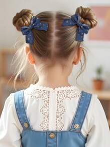2pcs/6pcs Girls Star Bowknot Hair Clips Hair Accessories For Daily Life