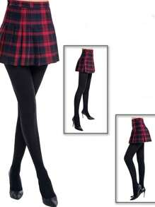 1 par de 100g Medias de terciopelo multicolor para dama, leggings elásticos y delgados para primavera y otoño, con forro cepillado. Mallas color negro y albaricoque.