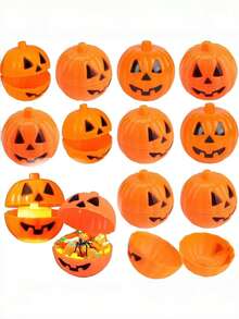 12pcs/6pcs/1pc Halloween Pumpkin Candy Buckets, Mini Pumpkin Buckets With Lids Kids Toy, Gag Toy Alternative - Yellow - View 11