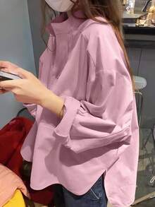 French Style Women Undershirt, Distinctive Design Niche Pink Shirt With High-End Feel, Petite Size Unique Blouse