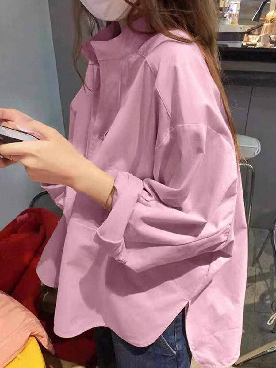 French Style Women Undershirt, Distinctive Design Niche Pink Shirt With High-End Feel, Petite Size Unique Blouse