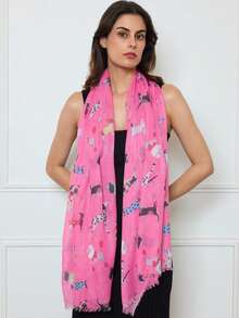 超柔软夏季围巾，印有彩色狗狗图案。尺寸：85厘米/180厘米 - 中紫紅色 - 查看 4