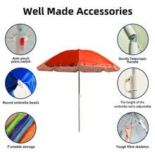 Heavy Duty Folding Beach Umbrella, Large 220cm Multicolor Garden Umbrella With Carry Bag, Lightweight Sun Umbrella UV 50 Protection Outdoor Umbrella With Aluminum Tube, Ideal Umbrella For Outdoor/Beach/Summer - màu xanh da trời - Xem 4