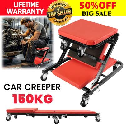 AutoFu Heavy Duty Mechanics Garage Creeper Under Car Investigation Crawler Work Stool, Mechanics Car Creeper With 6 Smooth-Running 360° Swivel Wheels, 150kg Load Capacity Heavy Duty Extended 36" Rolling Mechanics Creeper, Durable Vehicle Creepers For Under Car Repair, Red
