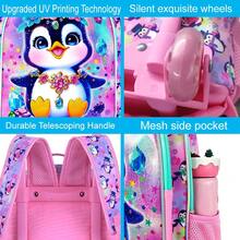 3pcs Set Penguin Pattern Rolling Backpack, Girls, Wheeled Children School Bag, UV Printed Rolling Backpack Set With Lunch Box - Trolley Backpack - View 4