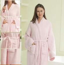 Bearberry Hooded Robe Cozy Leopard Robe Lightweight Soft Plush Bathrobe With Pockets For Women - Pink-hoodless - View 6