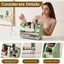 Makeup Organizer-Makeup Organizer Vanity With 2 Large Drawers, Cosmetic Display With Holders, Easy To Storage Bathroom Countertop Skincare, Desk Office Supplies, White - 綠色 - 查看 3