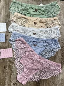 Lace Lingerie Set Bra With Padded Cup And Mid-Rise Lace Panties